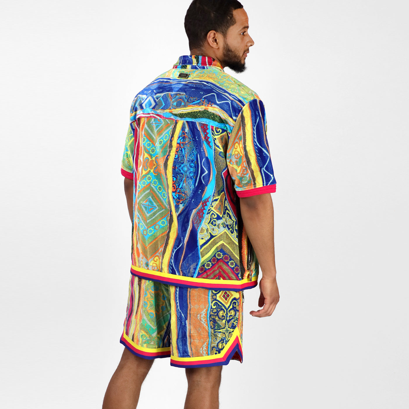 COOGI Bali - Printed Velvet Zip Up Short Sleeve Top