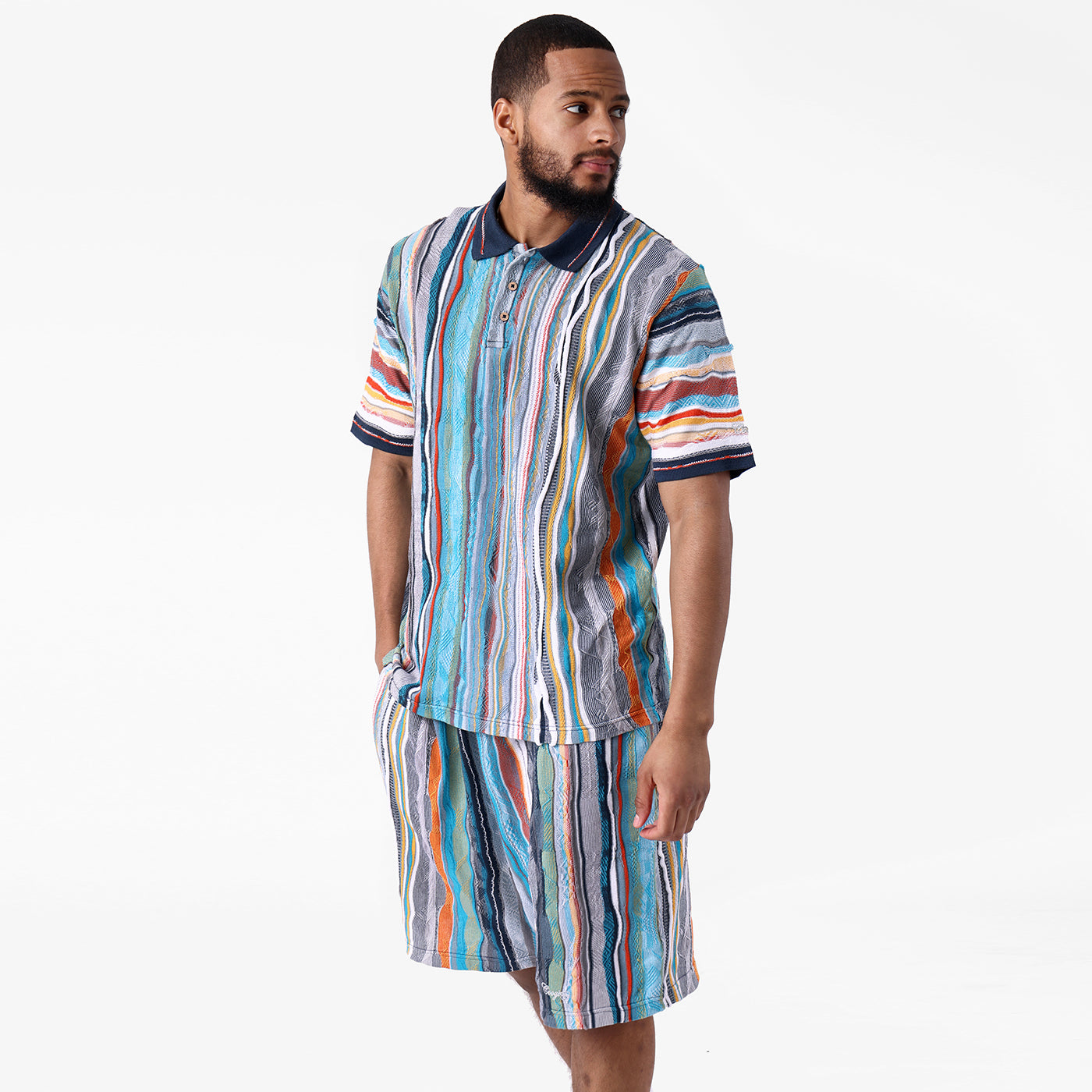 New - COOGI Light Weight Sweater Knit Polo in Blue and Gray