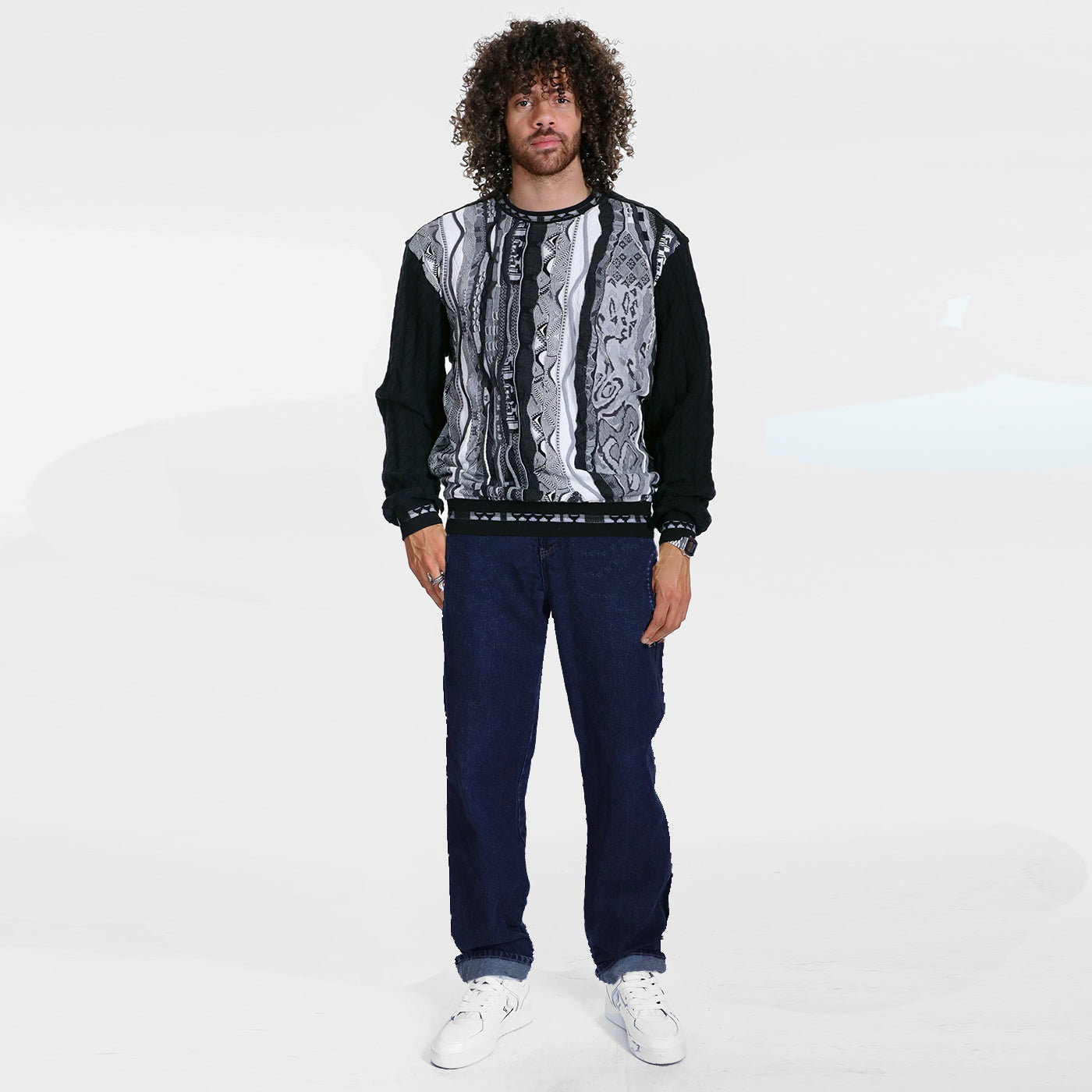 New - COOGI Cable Knit Crewneck Sweater - Black