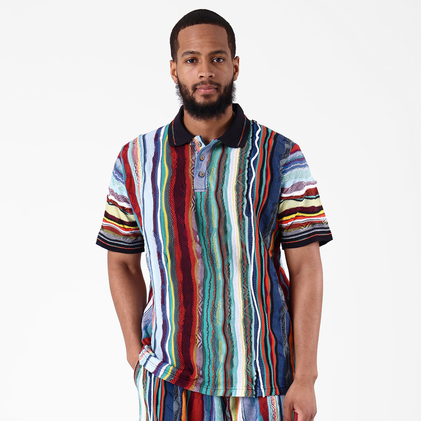 New - COOGI Light Weight Sweater Knit Polo in Jade Black