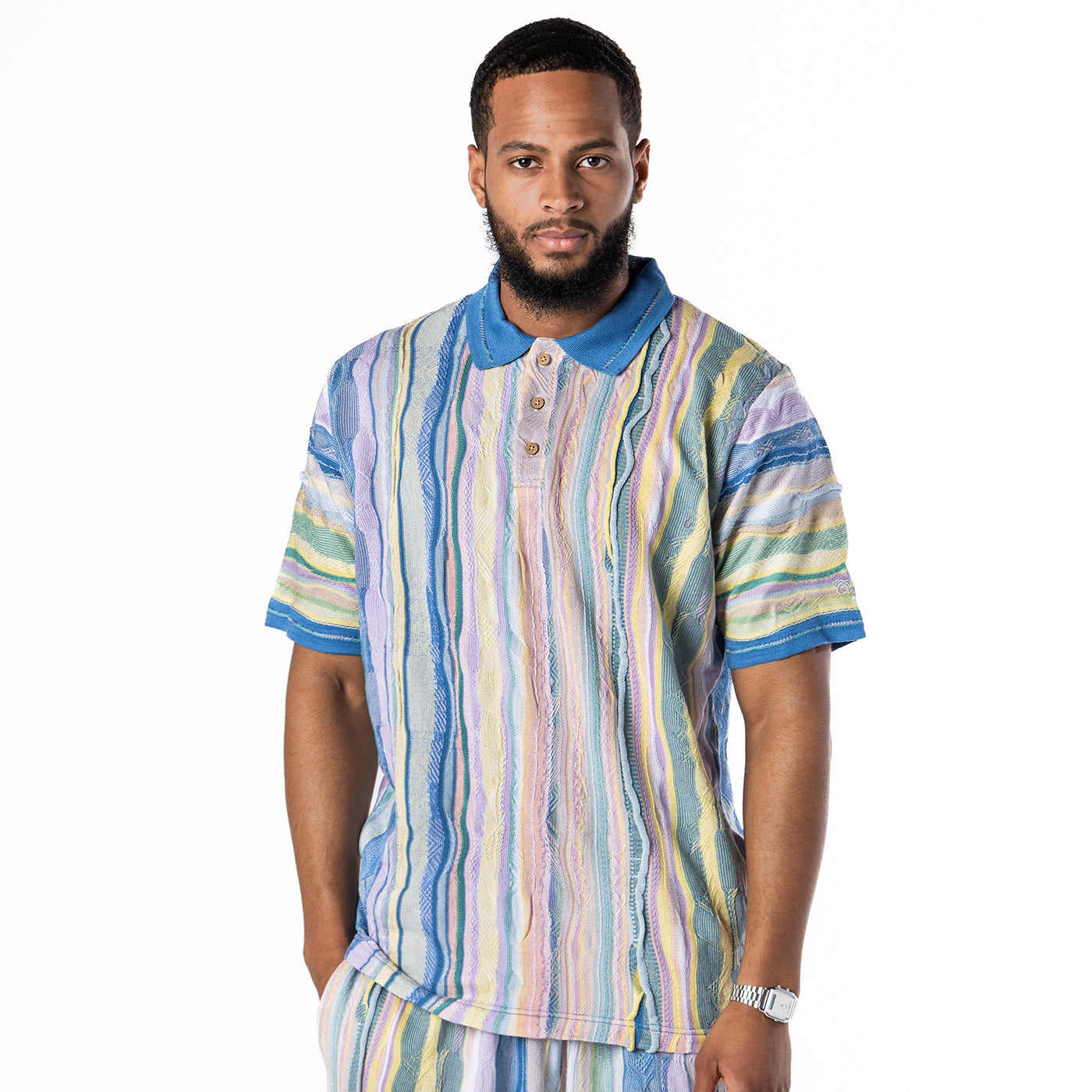 New - COOGI Light Weight Sweater Knit Polo in Pink and Blue Polo