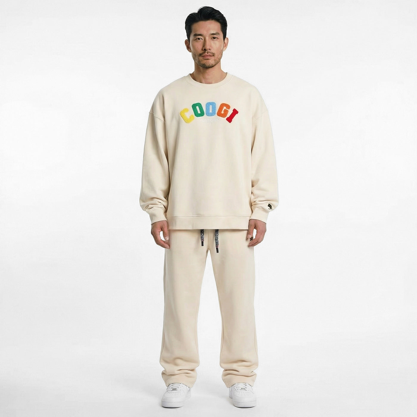 New - COOGI - Block Logo Crew - Oversized - Bone: COOGI Crown Reserve HeavyLuxe Fleece