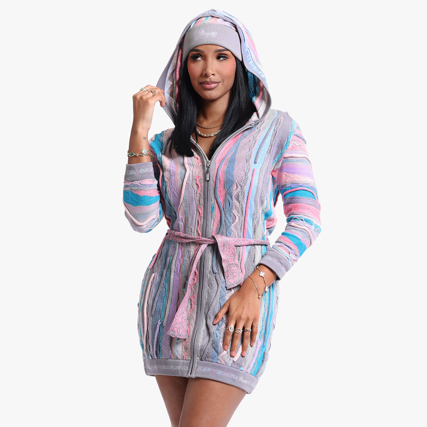 New - COOGI Sunburst Zip Hoody Sweater Dress