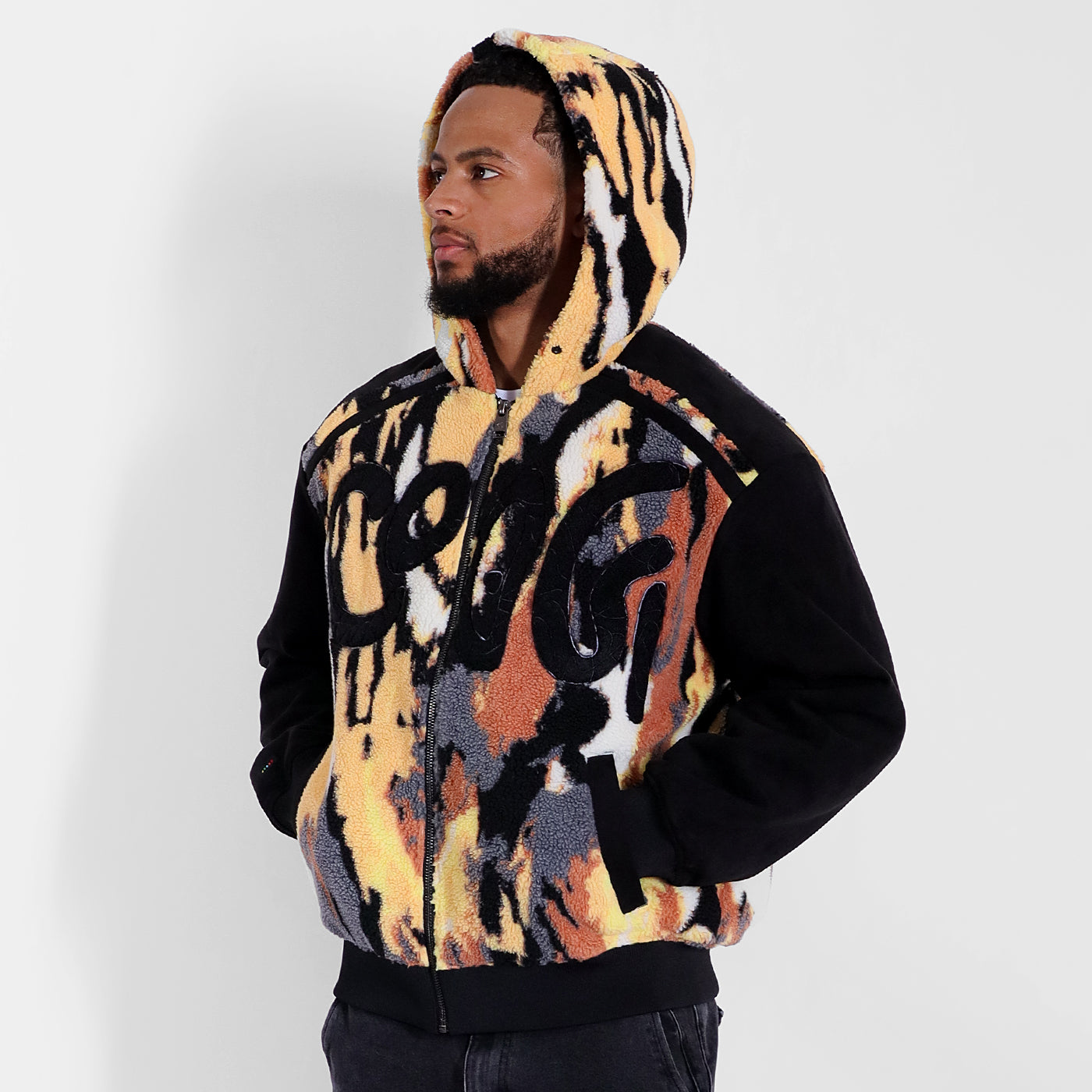 New - COOGI Intarsia Full-Zip Sherpa Hoody - Oversized
