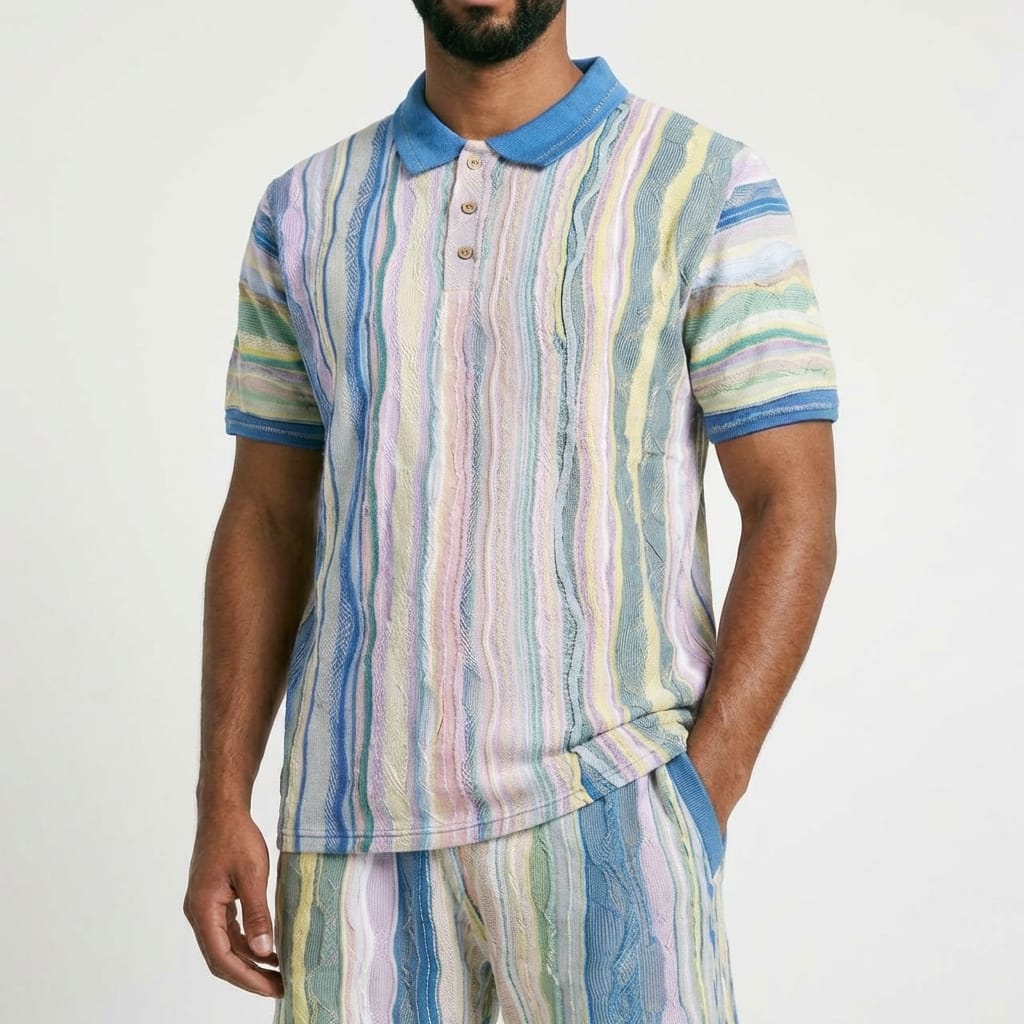 New - COOGI Light Weight Sweater Knit Polo in Pink and Blue Polo