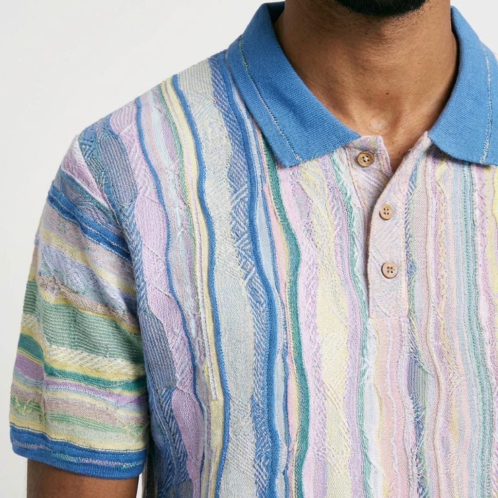 New - COOGI Light Weight Sweater Knit Polo in Pink and Blue Polo