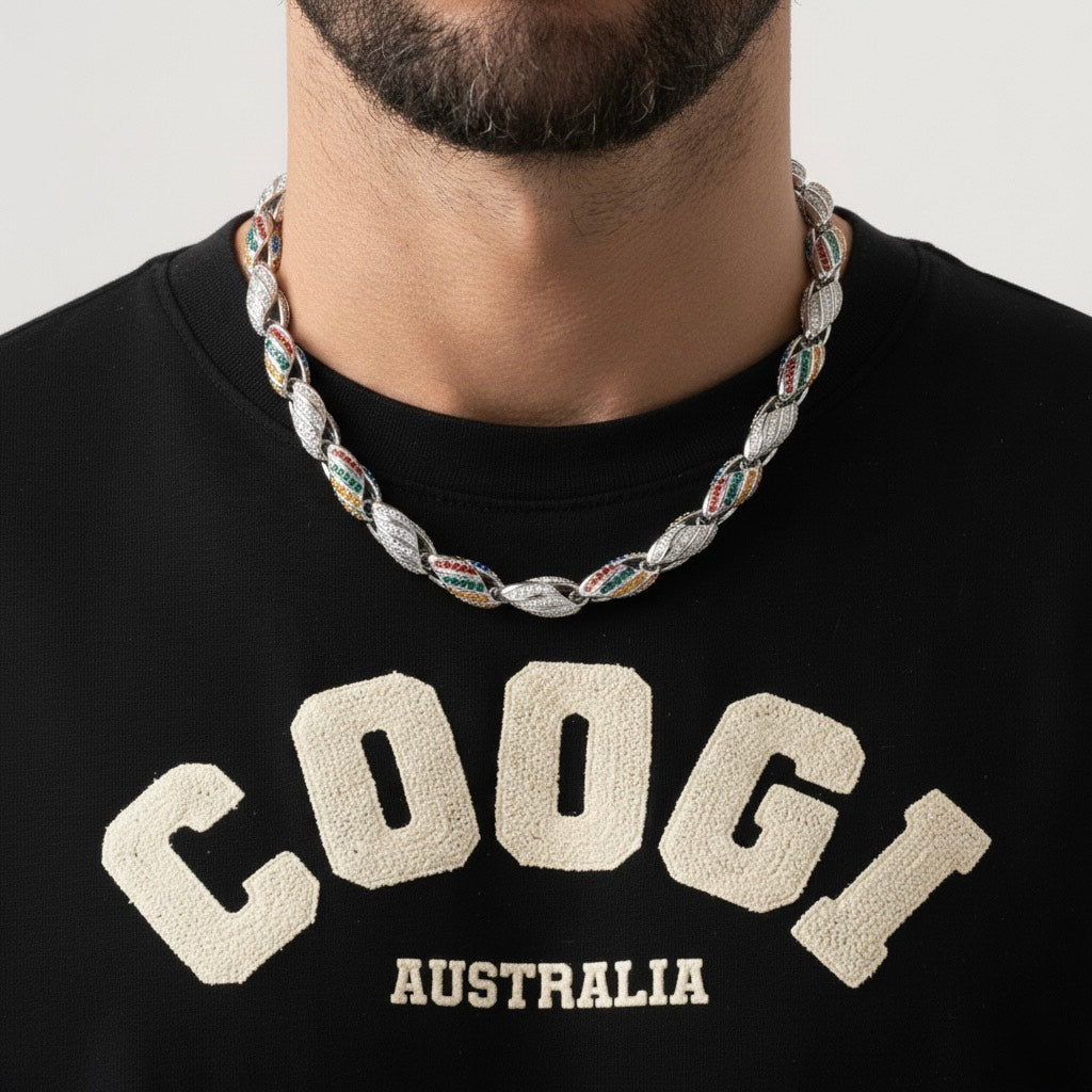 COOGI Twisted Rope Necklace - White Gold Plated