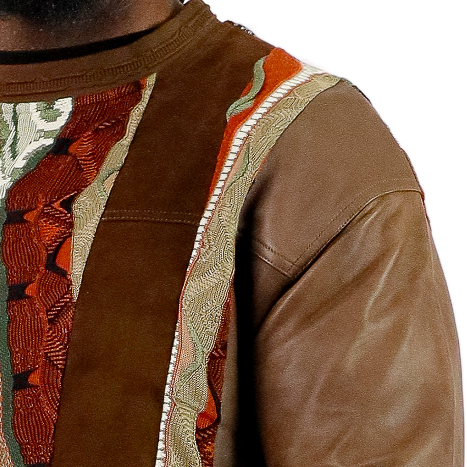 COOGI Leather, Suede and Sweater Pieced Crew - Brown