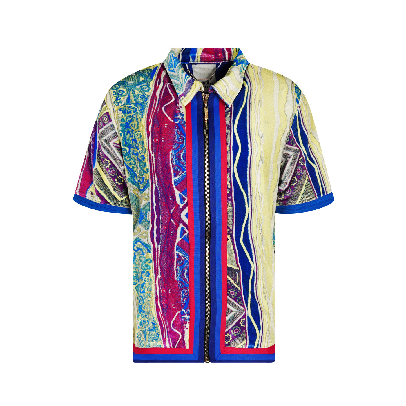 COOGI Lamu - Printed Velvet Full Zip Short Sleeve Top