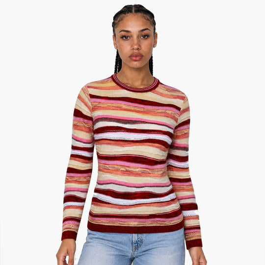 New - COOGI Women's Light Weight Knit LS Top - Pink-Yellow