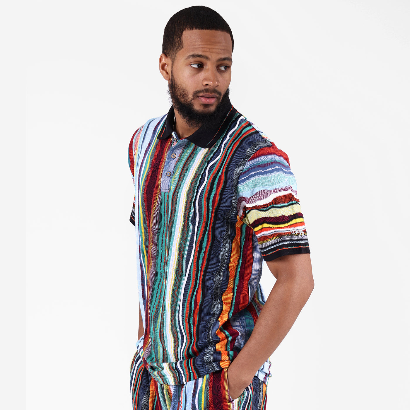 New - COOGI Light Weight Sweater Knit Polo in Jade Black
