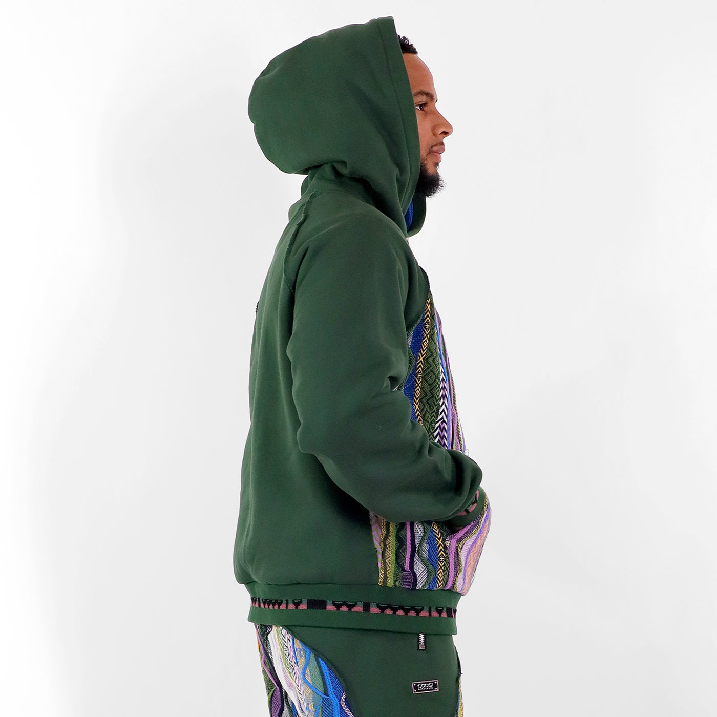 New - COOGI Sweater Pieced Fleece Hoody in Green