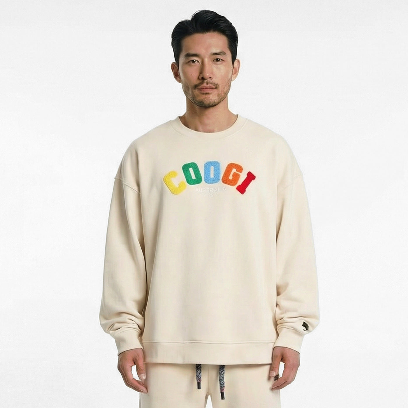 New - COOGI - Block Logo Crew - Oversized - Bone: COOGI Crown Reserve HeavyLuxe Fleece