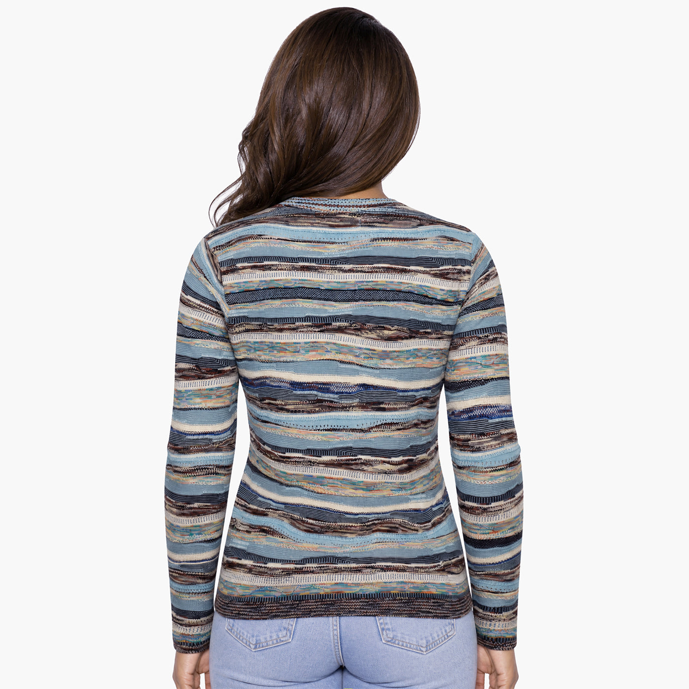 New - COOGI Women's Light Weight Knit LS Top - Blue Multi