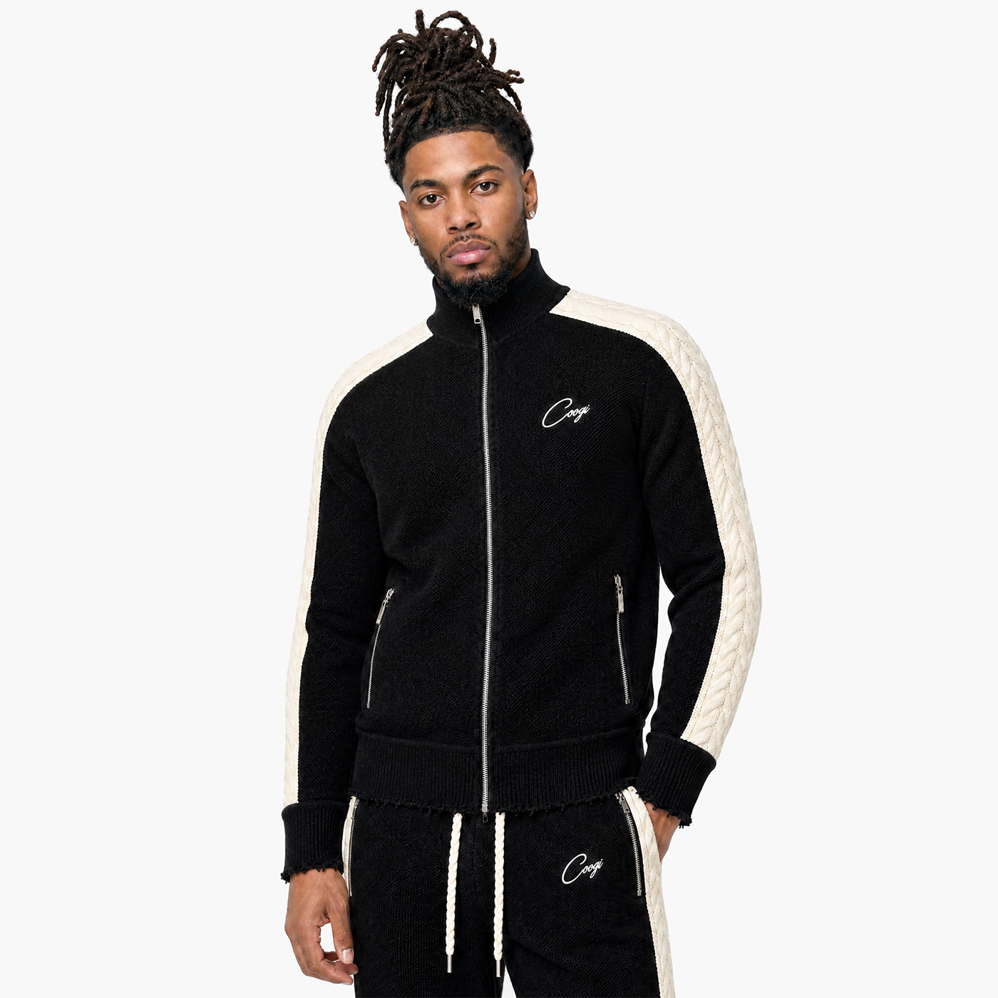 Introducing - COOGI Heavy Weight Fashion Knit Track Jacket - Black