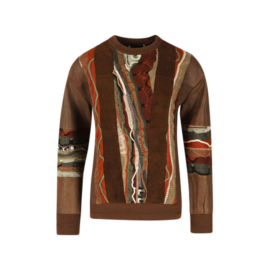 COOGI Leather, Suede and Sweater Pieced Crew - Brown