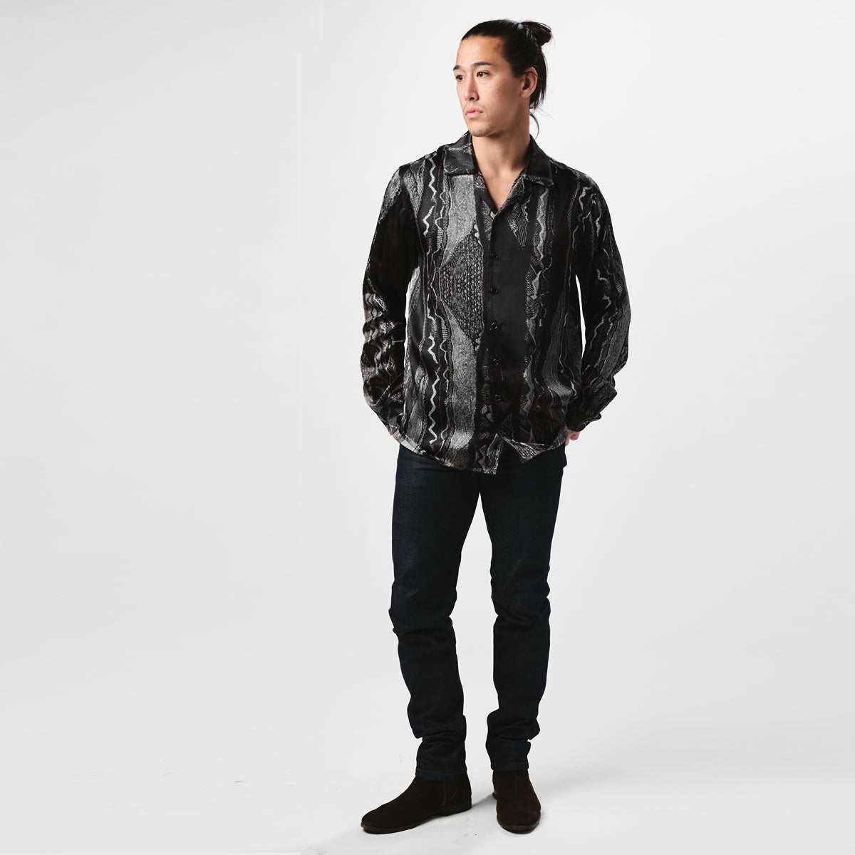 COOGI Silk Shirt - Printed in Black & Grey