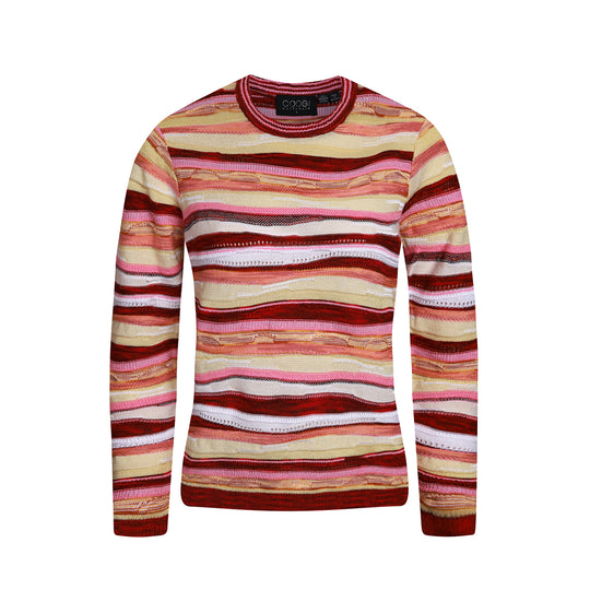 New - COOGI Women's All-Season Sweater Knit LS Top - Pink-Yellow