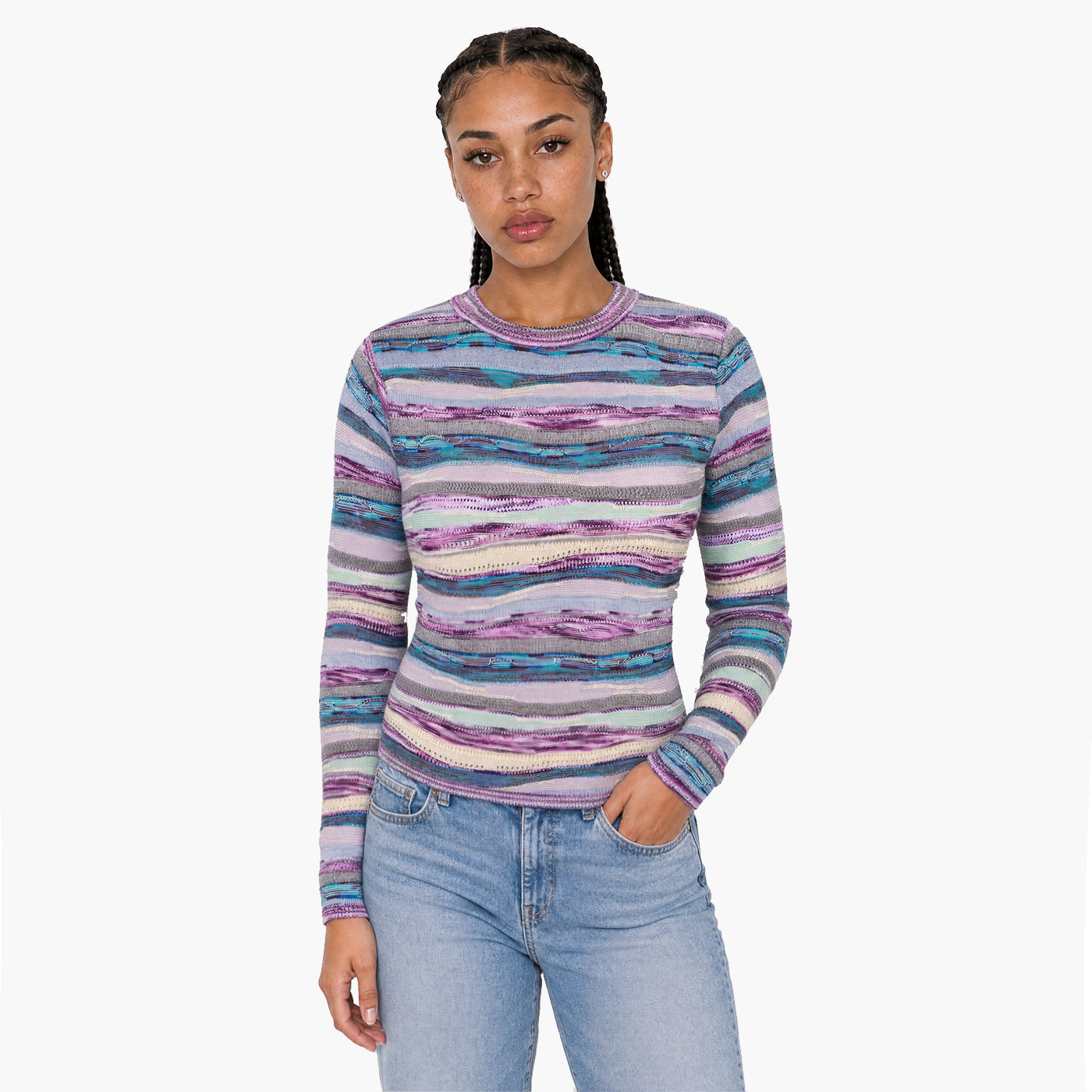 New - COOGI Women's Light Weight Long Sleeve Sweater Knit Top - Purple
