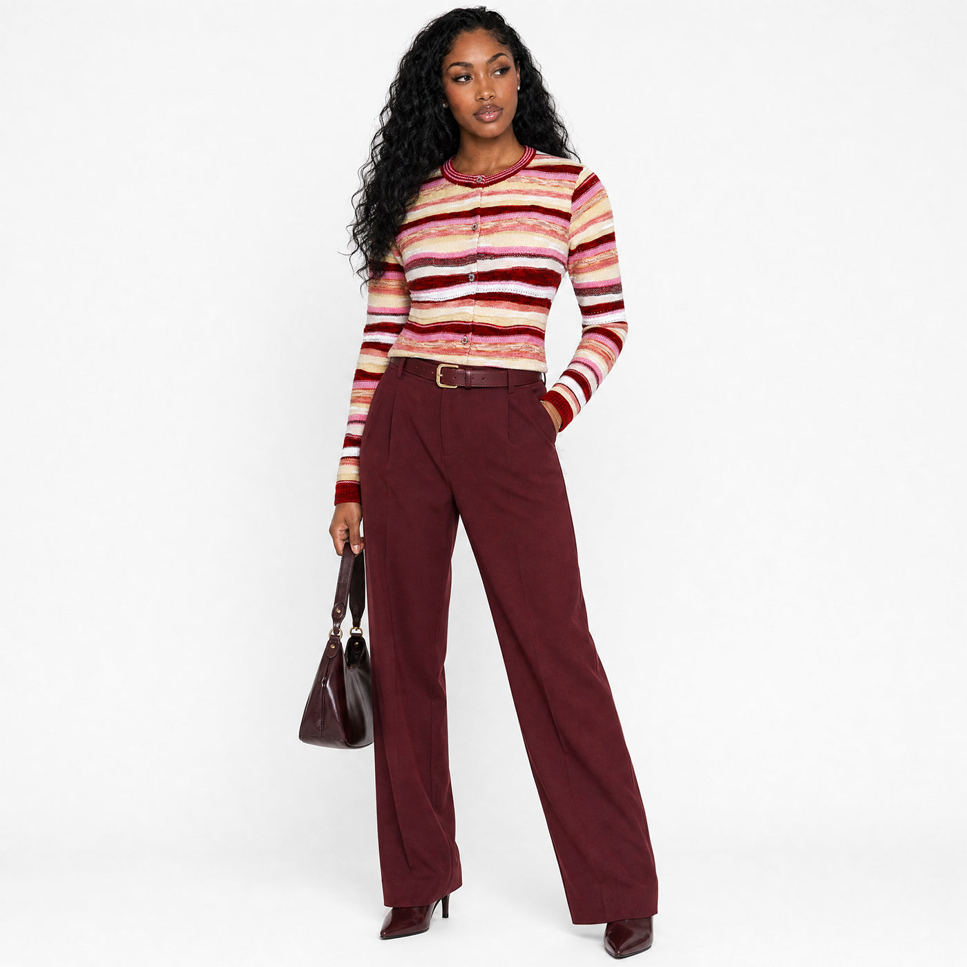 New - COOGI Women's Light Weight Knit Cardigan - Pink-Yellow