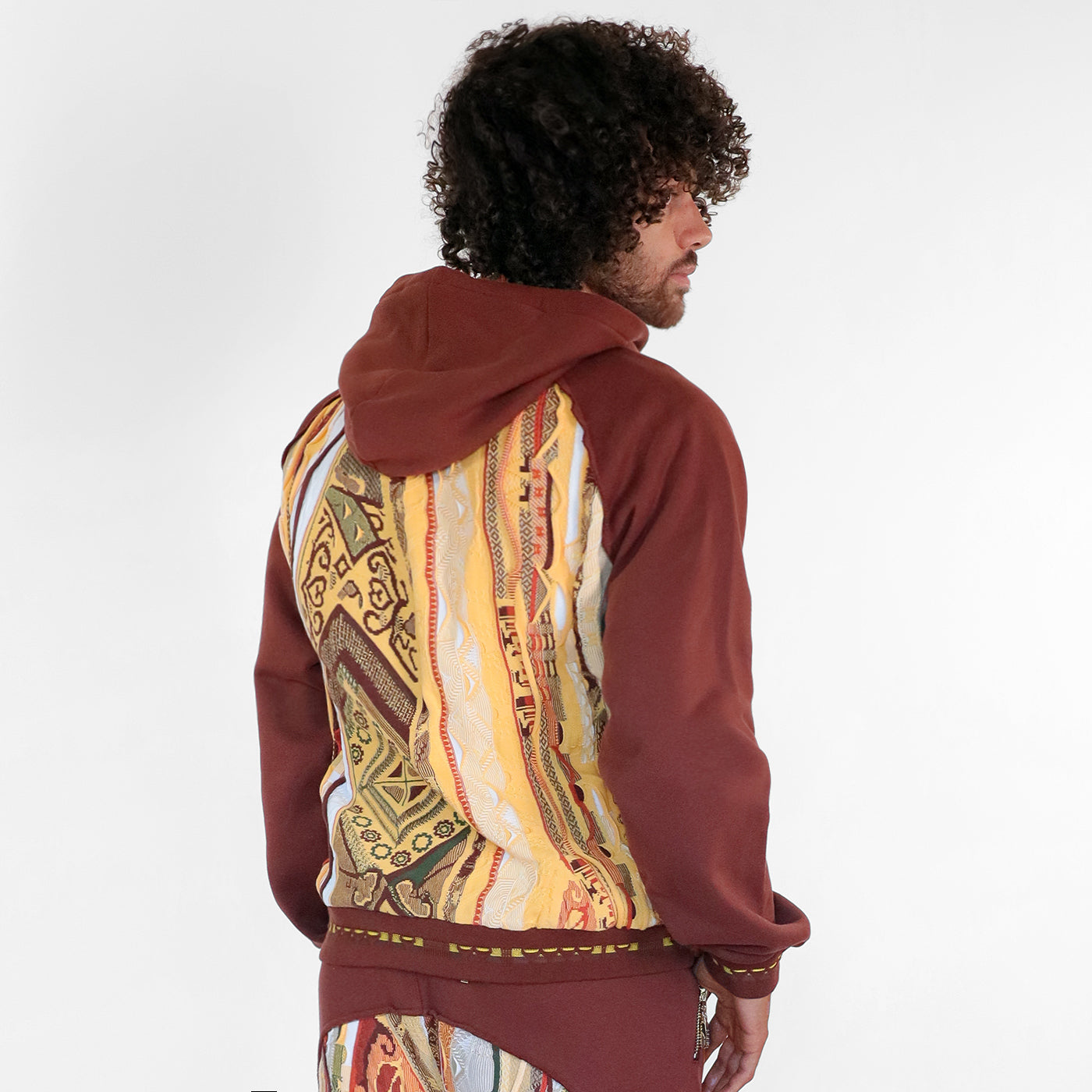 New - COOGI Sweater Pieced Fleece Hoody in Brown