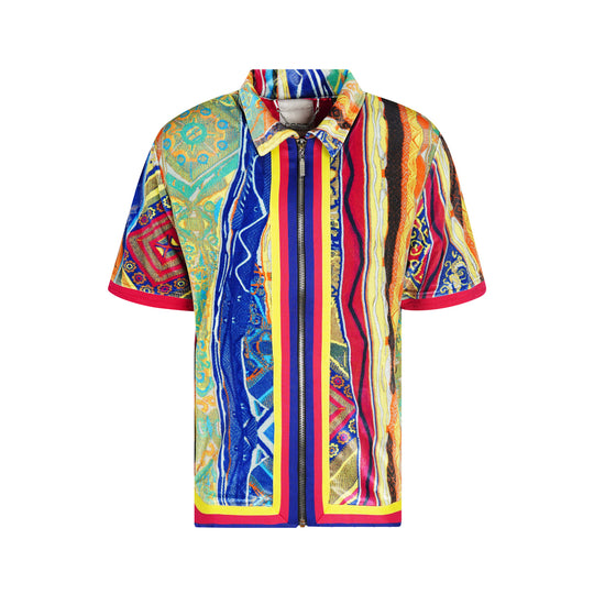 COOGI Bali - Printed Velvet Zip Up Short Sleeve Top