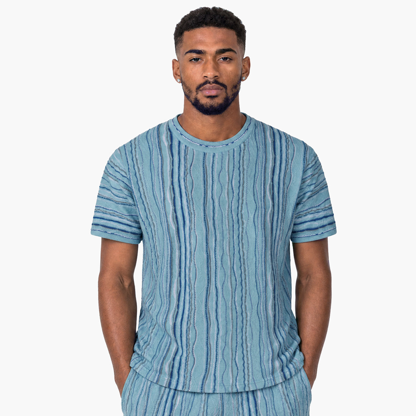 New - COOGI Light Weight Sweater Knit Tee - Blue Base