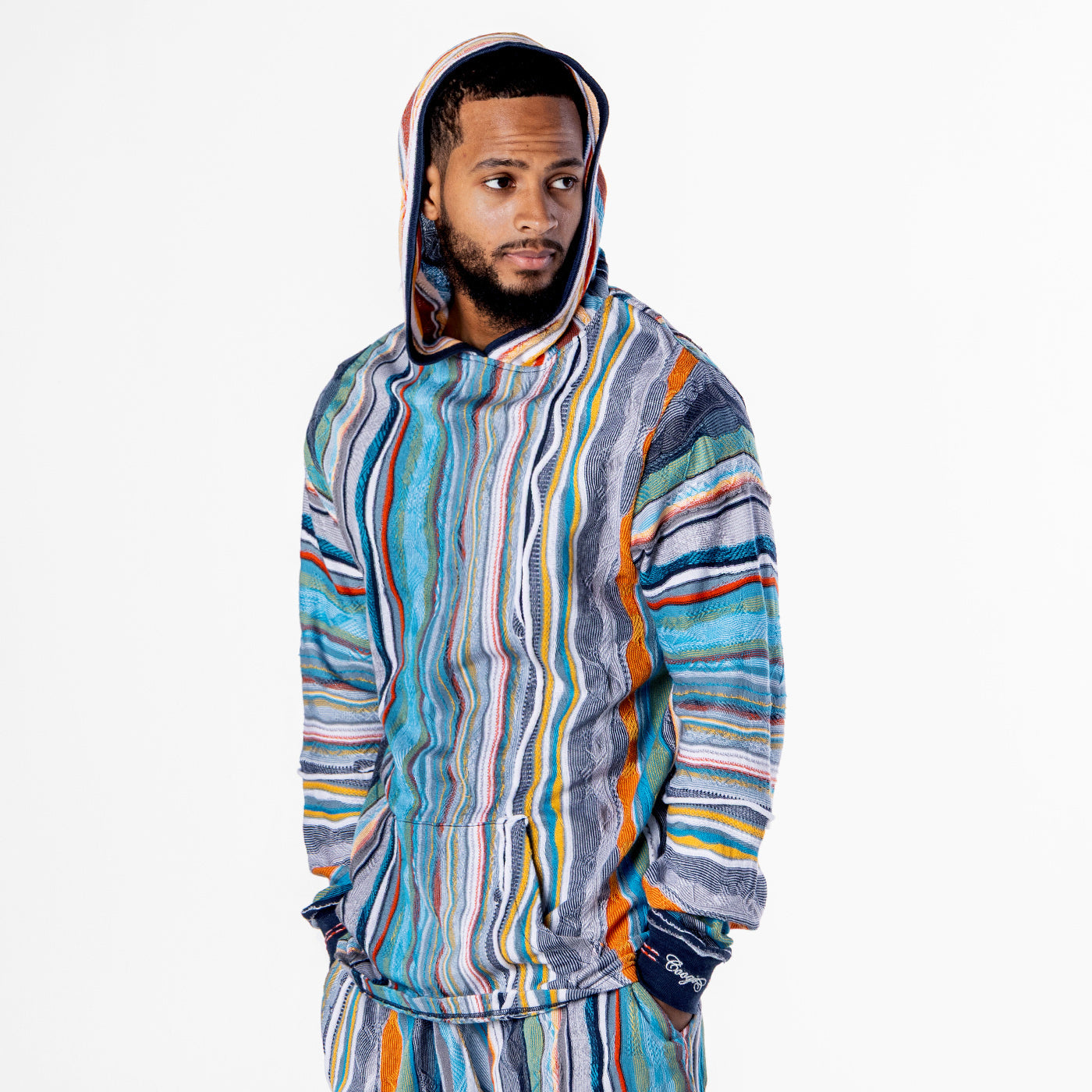 New - COOGI Light Weight Sweater Knit Hoody in Blue and Gray
