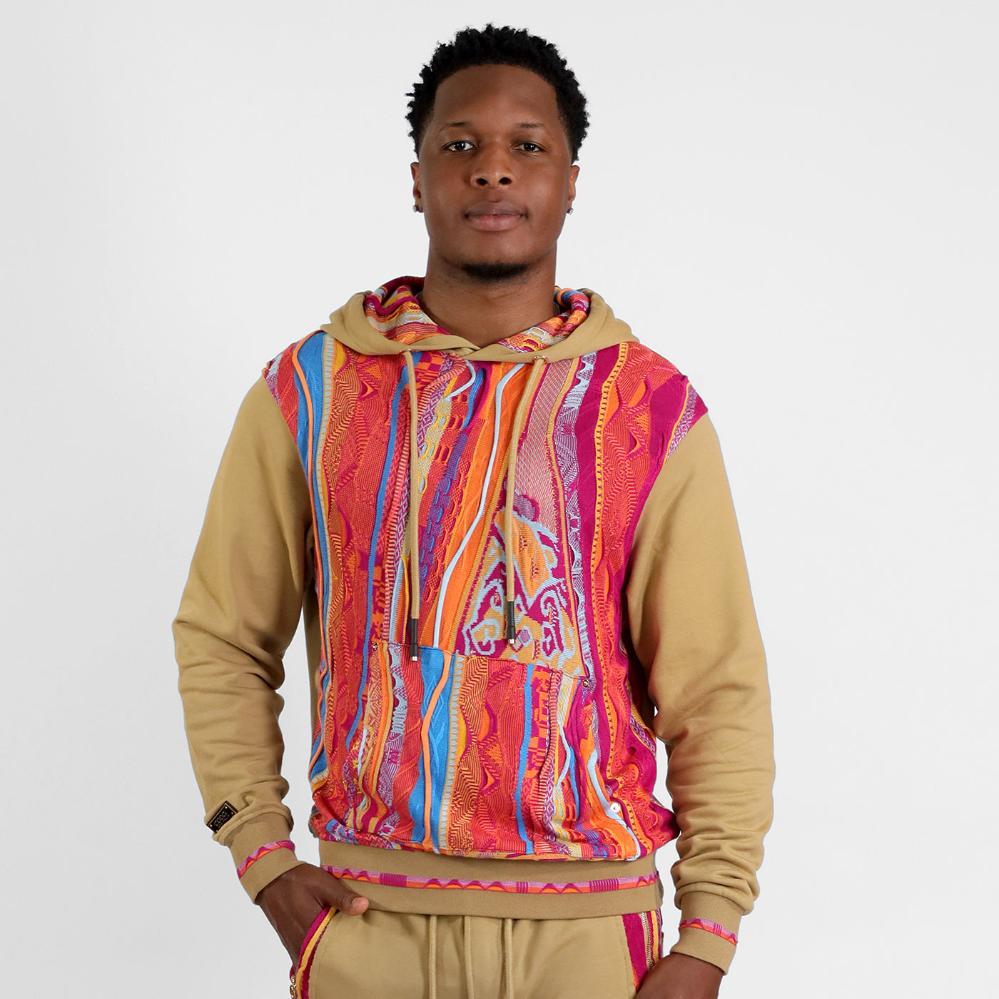 New COOGI Sweater Pieced Hoody in Khaki Coogi