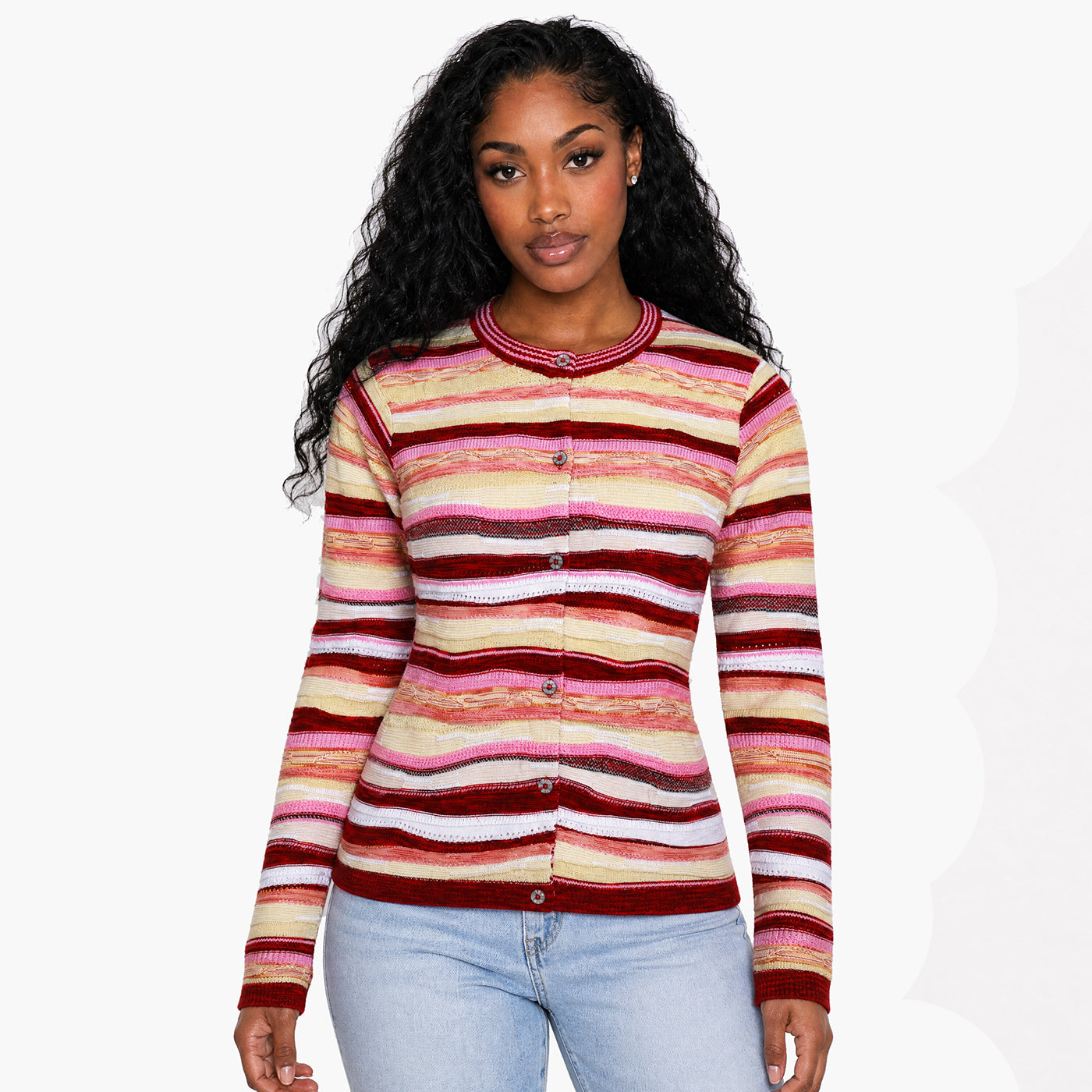 New - COOGI Women's Light Weight Knit Cardigan - Pink-Yellow