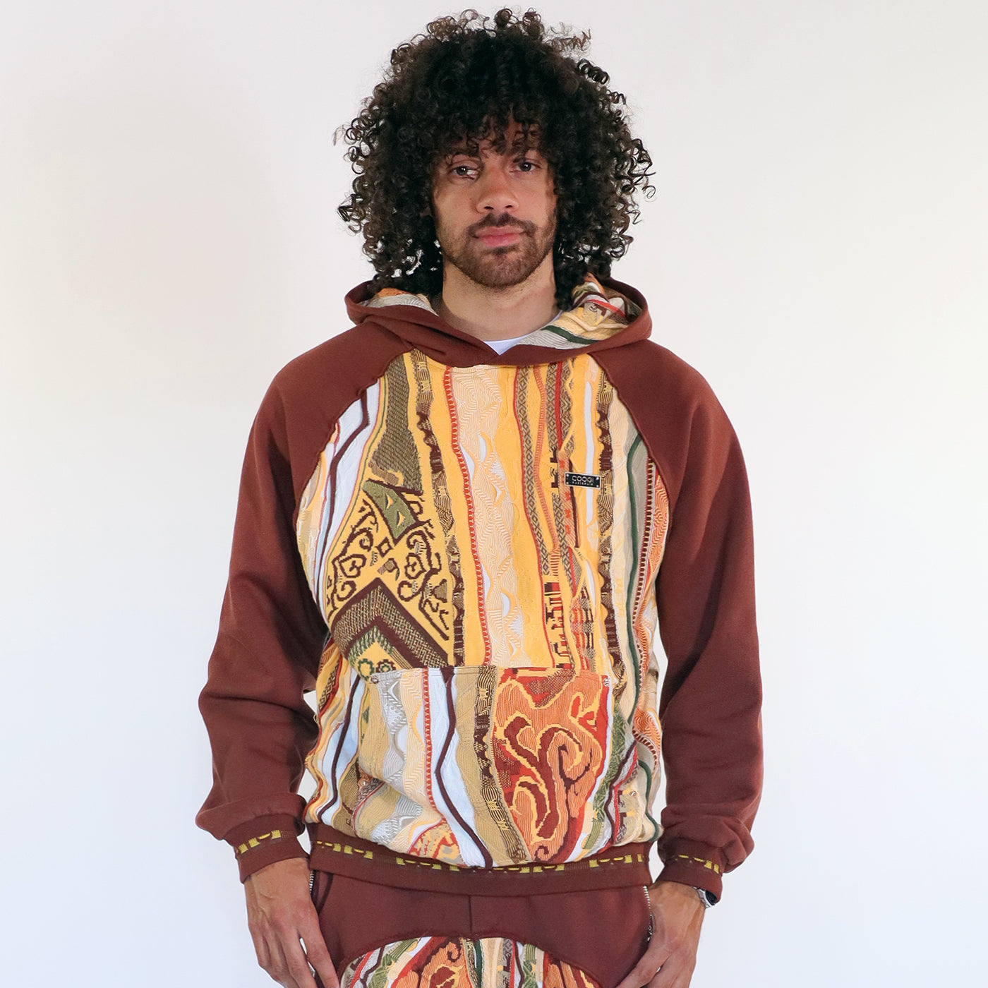 New - COOGI Sweater Pieced Fleece Hoody in Brown