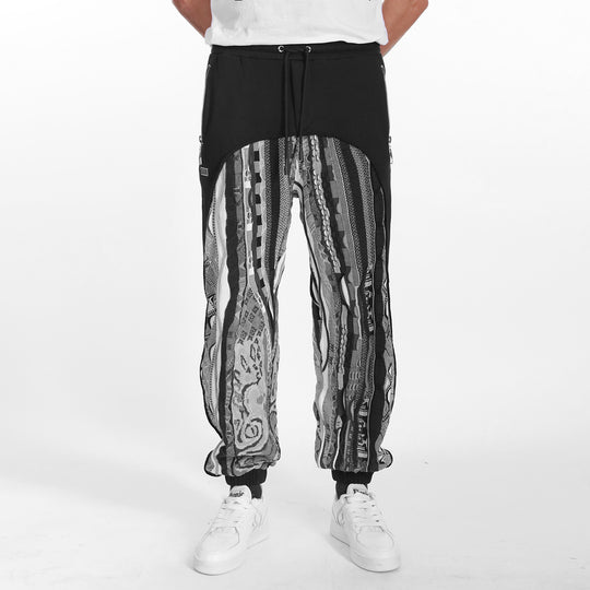 New - COOGI Sweater Pieced Fleece Jogger in Black and Gray
