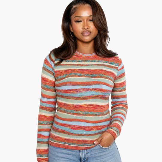 New - COOGI Women's All-Season Knit LS Top - Orange Multi