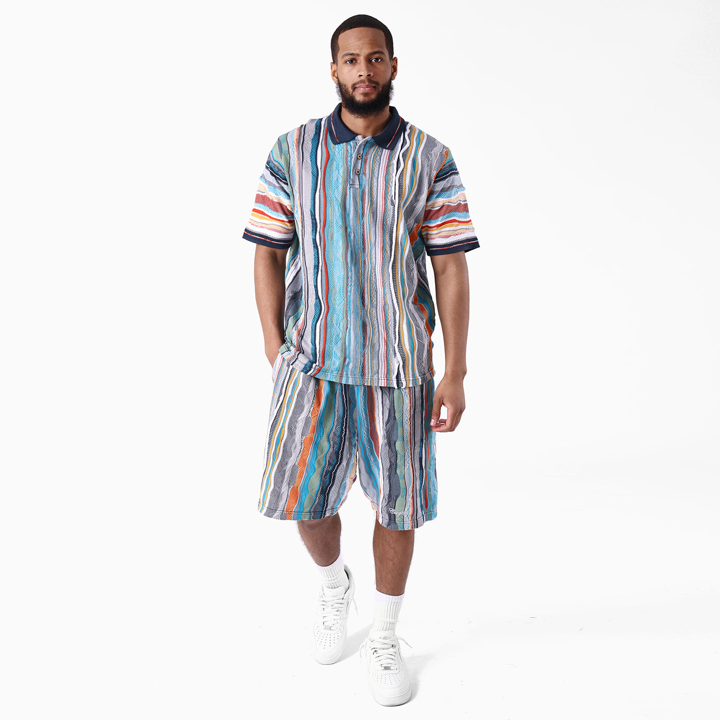 New - COOGI Light Weight Sweater Knit  Polo in Blue and Gray