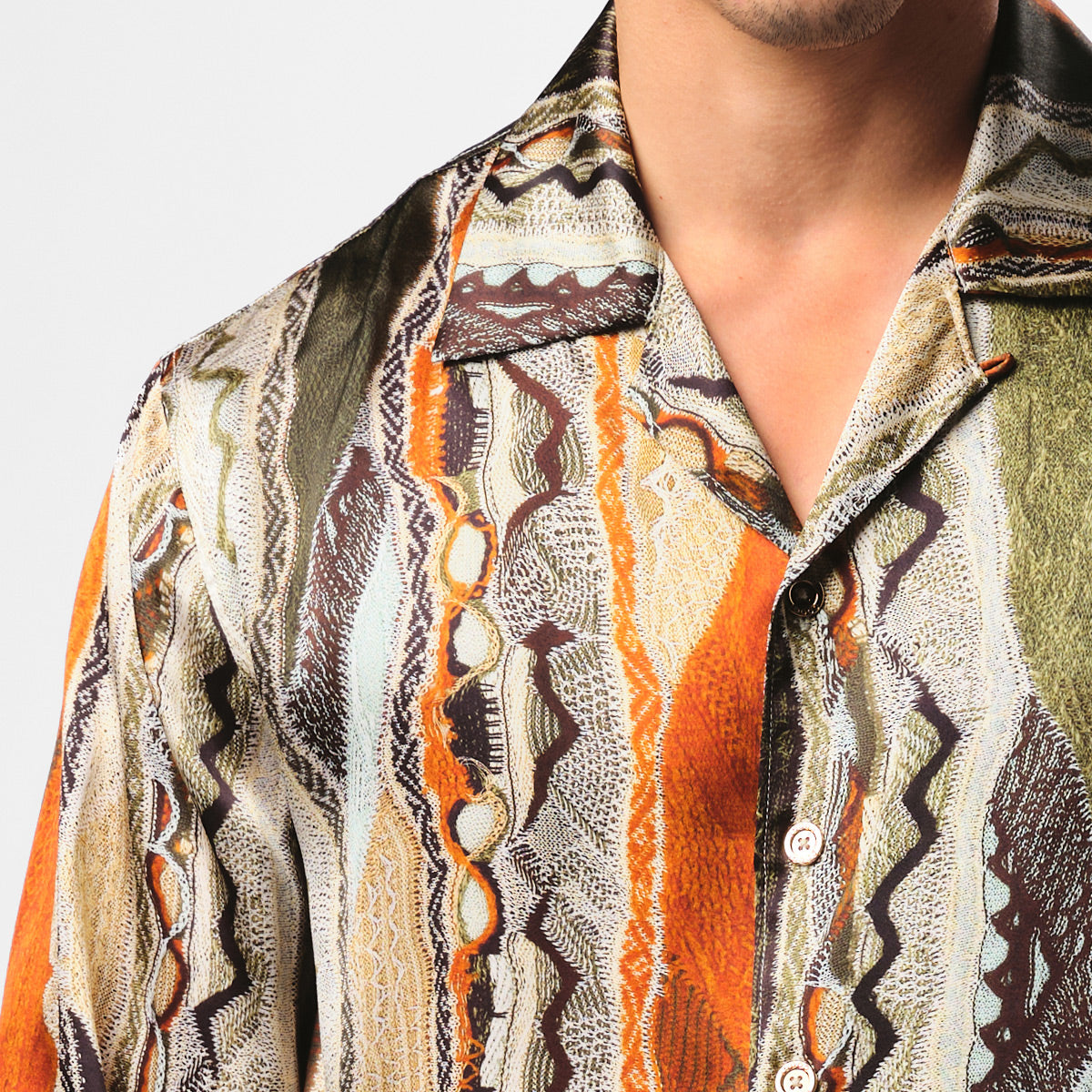 coogibrand Coogi Silk Shirt Printed in Olive 2XL