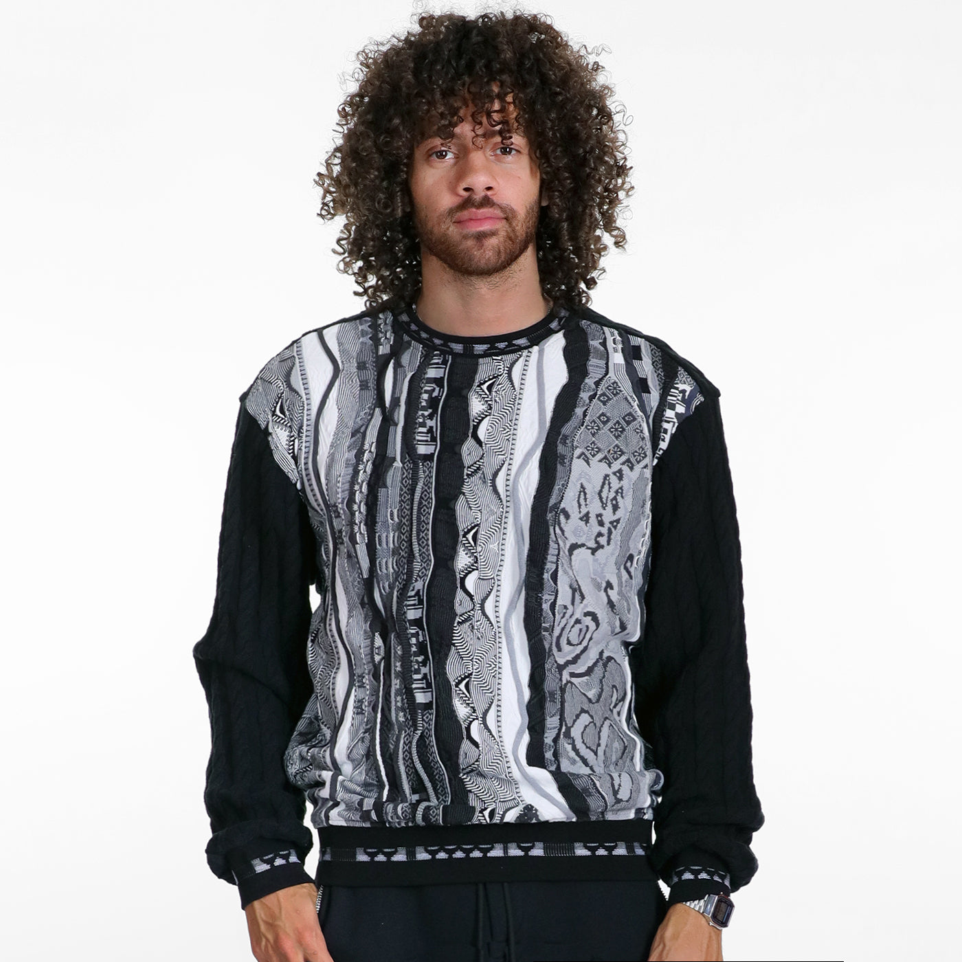 New - COOGI Cable Knit Crewneck Sweater - Black