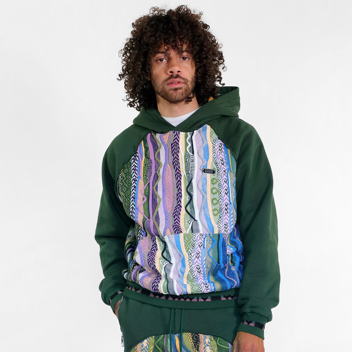 New - COOGI Sweater Pieced Fleece Hoody in Green