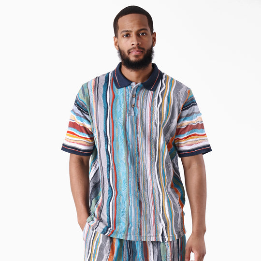 New - COOGI Light Weight Sweater Knit  Polo in Blue and Gray