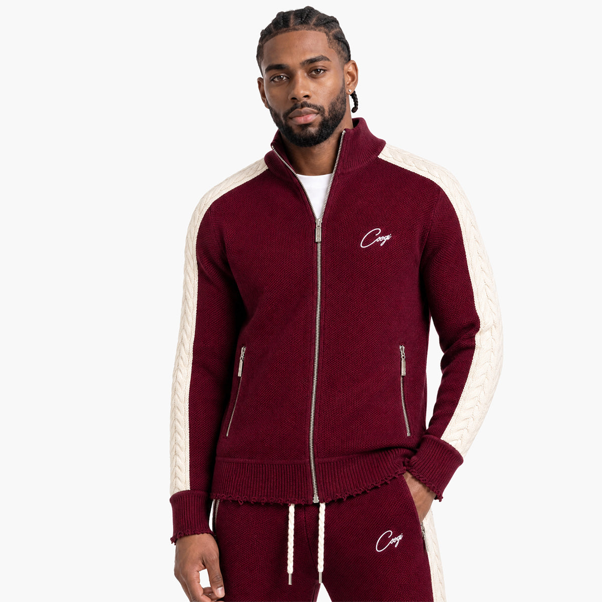 Introducing - COOGI Heavy Weight Fashion Knit Track Jacket - Burgundy