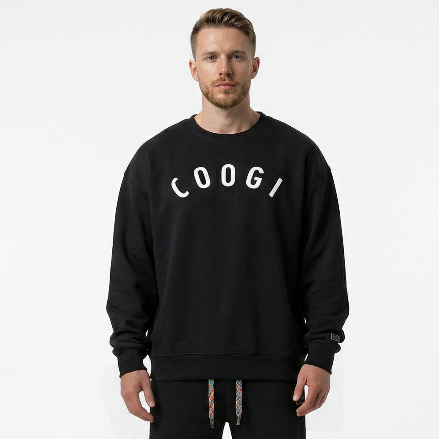 New - COOGI  - Statement Crew - Oversized - Black: COOGI Crown Reserve HeavyLuxe Fleece