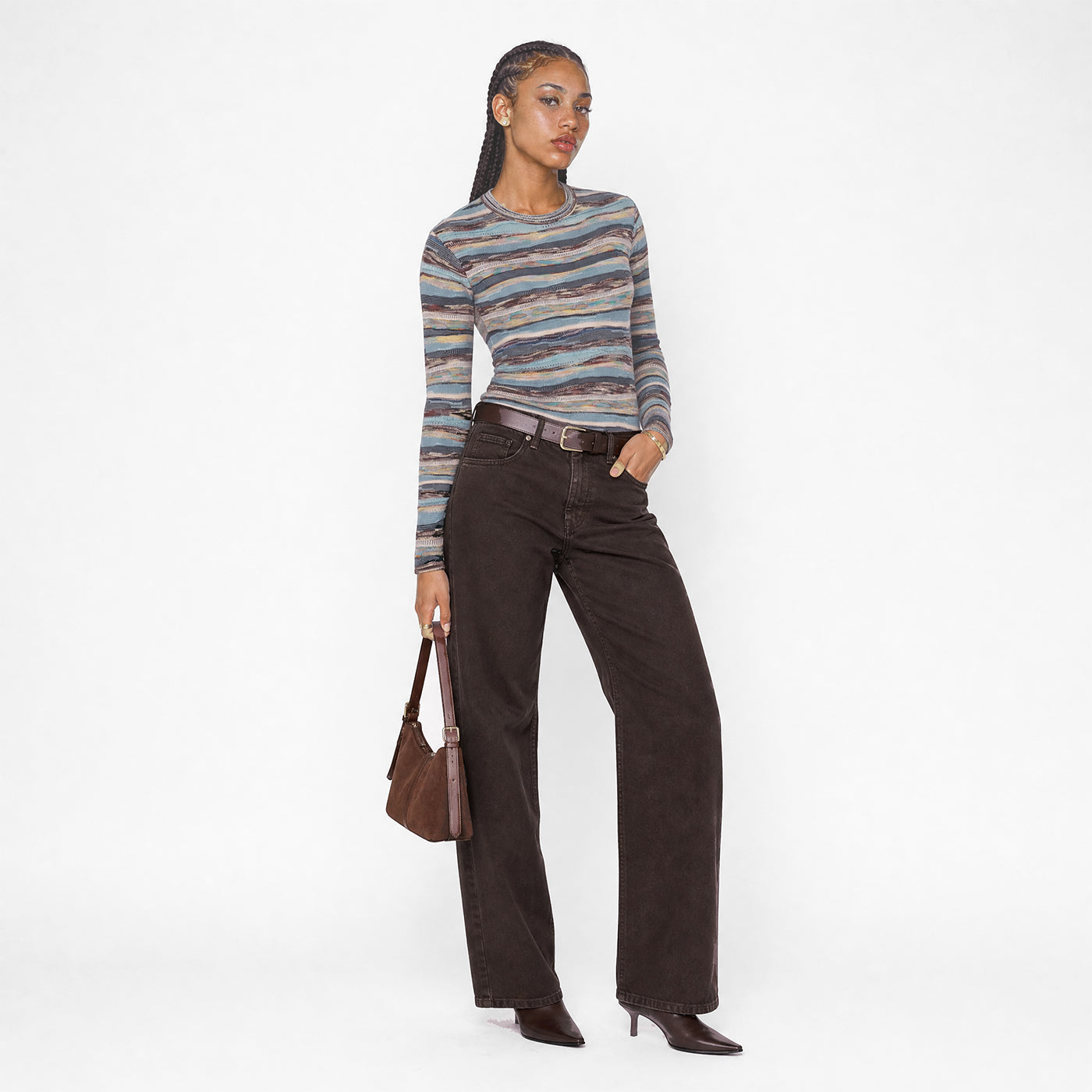 New - COOGI Women's Light Weight Knit LS Top - Blue Multi