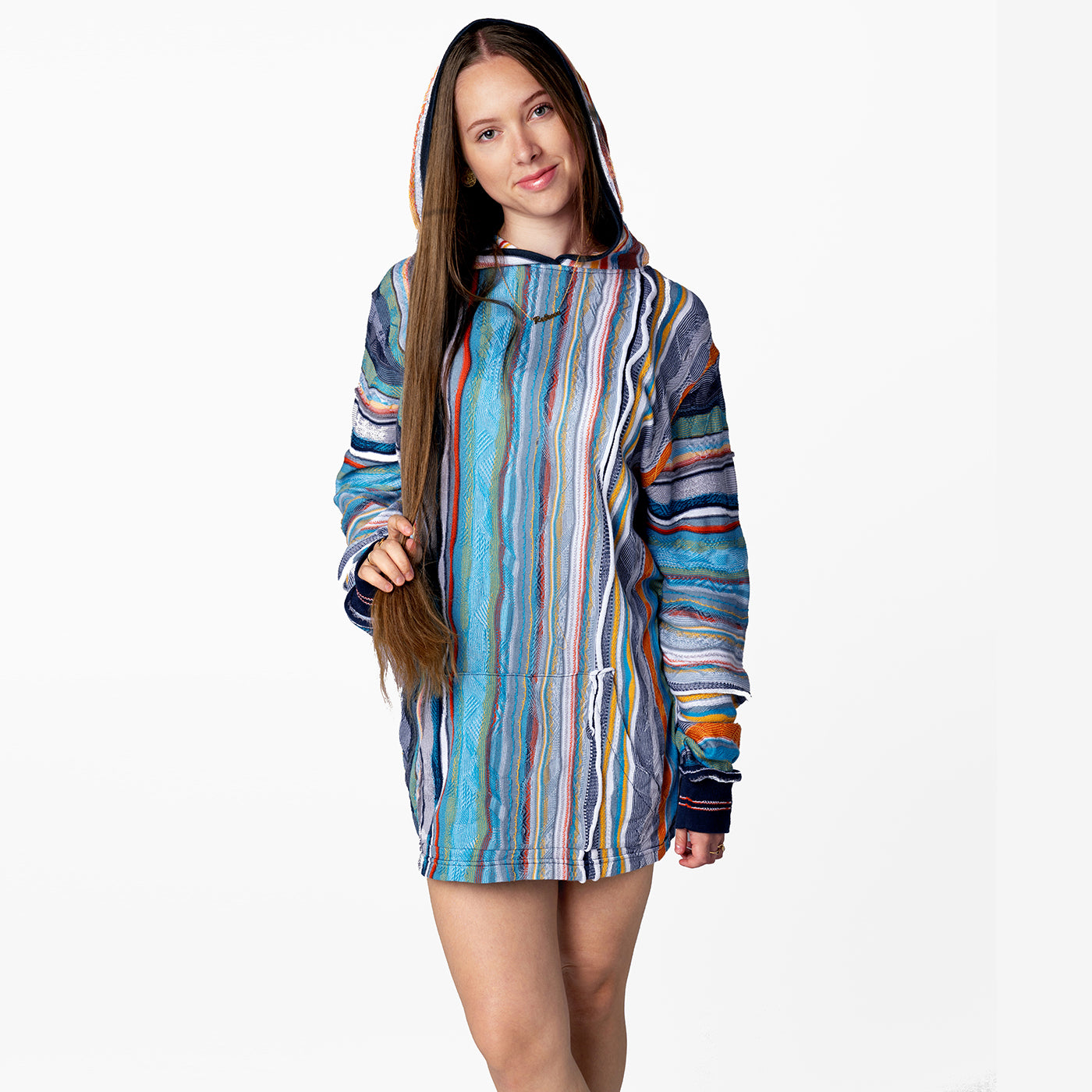 New - COOGI Light Weight Sweater Knit Hoody in Blue and Gray M New - COOGI Light Weight Sweater Knit Hoody in Blue and Gray M
