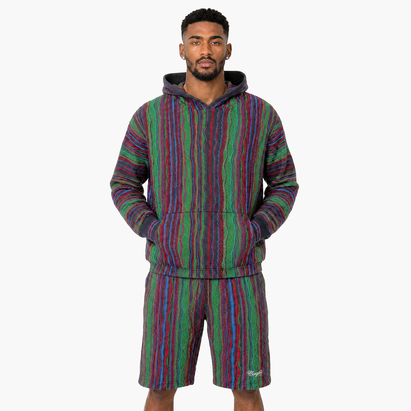 New - COOGI Light Weight Sweater Knit Hoody - Green Multi