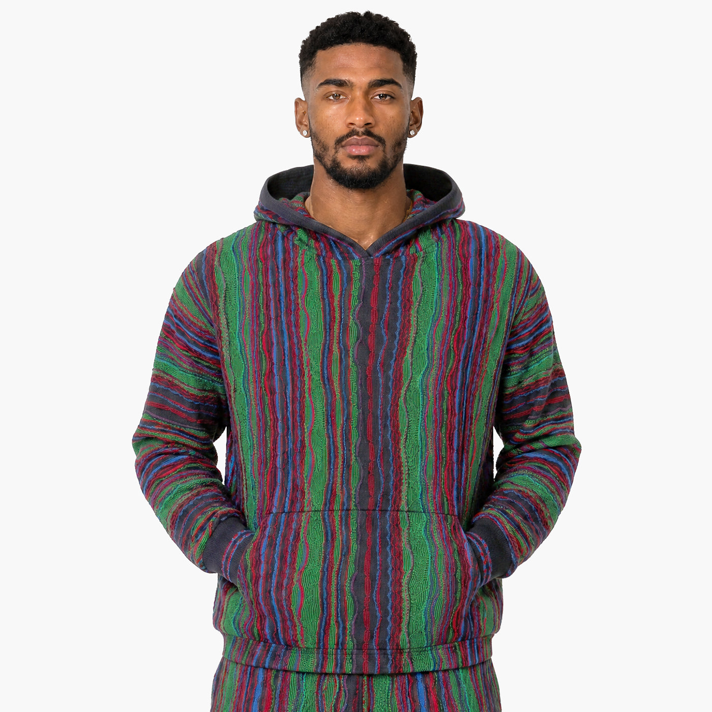 New - COOGI Light Weight Sweater Knit Hoody - Green Multi