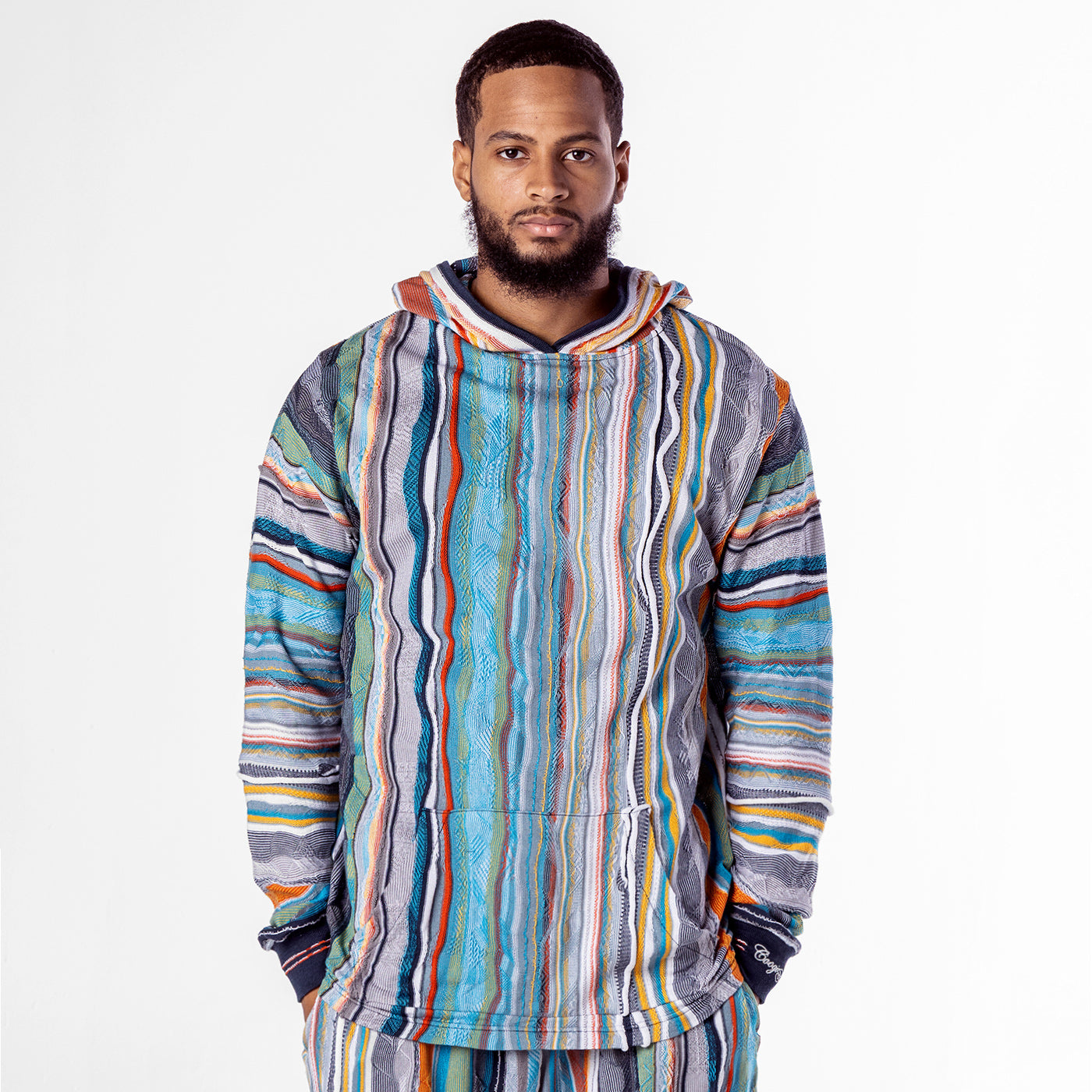 New - COOGI Light Weight Sweater Knit Hoody in Blue and Gray