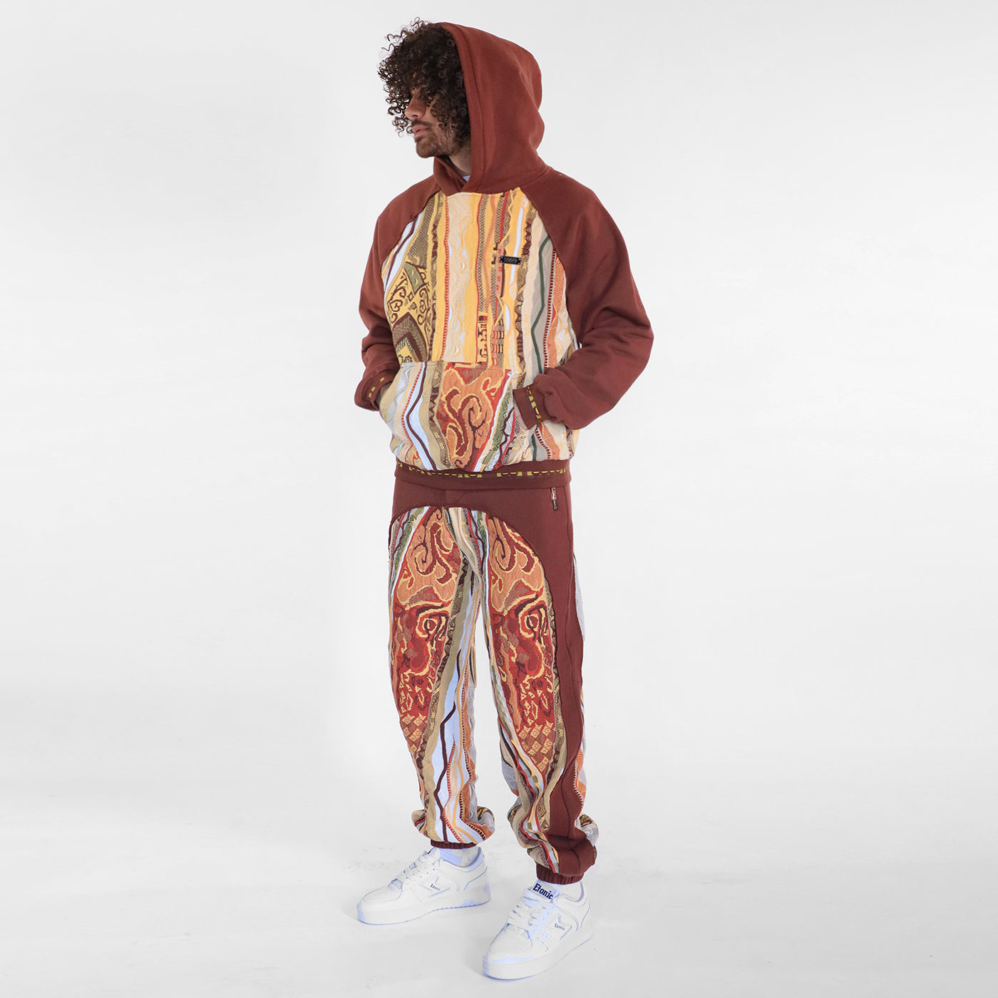New - COOGI Sweater Pieced Fleece Hoody in Brown