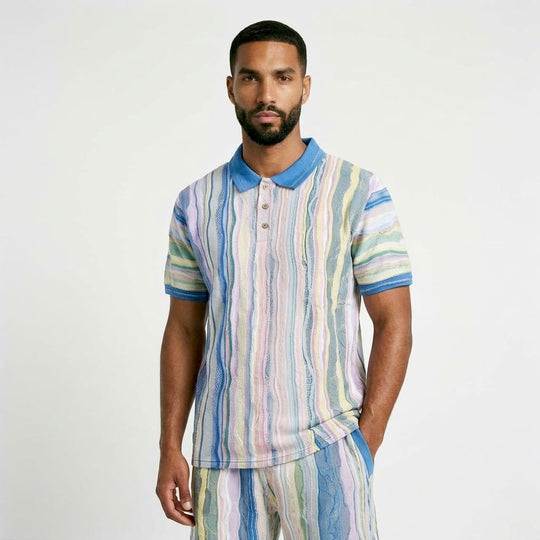 New - COOGI Light Weight Sweater Knit Polo in Pink and Blue Polo