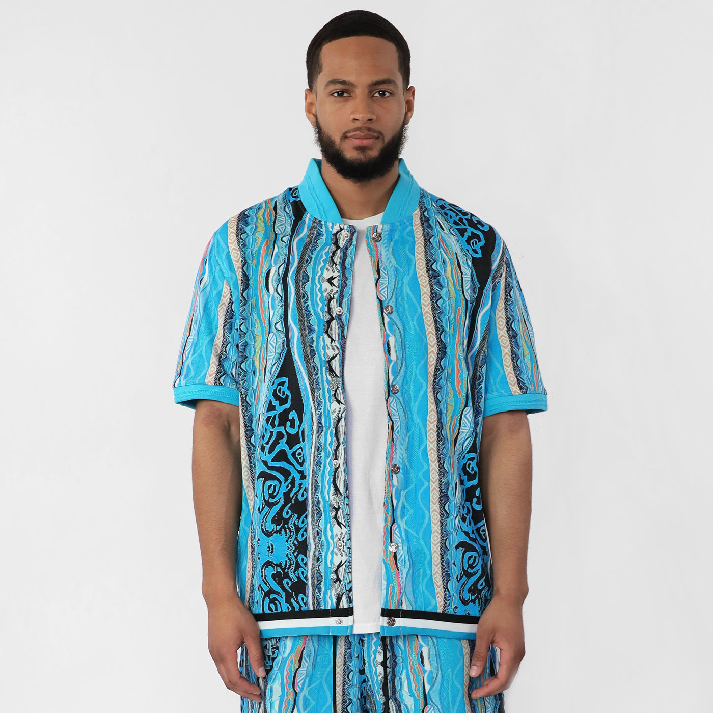COOGI Bondi - Printed Cotton Jersey Button Snap Short Sleeve Top â Coogi