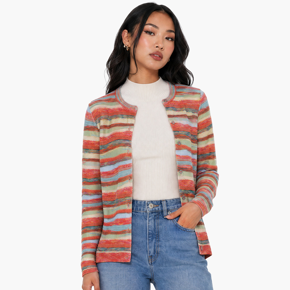 New - COOGI Women's All-Season Knit Cardigan - Orange Multi