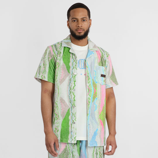 COOGI Malindi - Printed Terry Button Up Short Sleeve Top